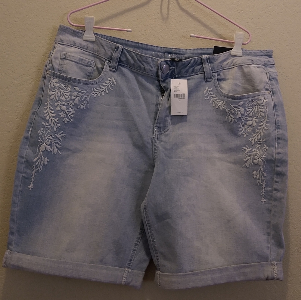 Lane Bryant embroidered bermuda length jean shorts